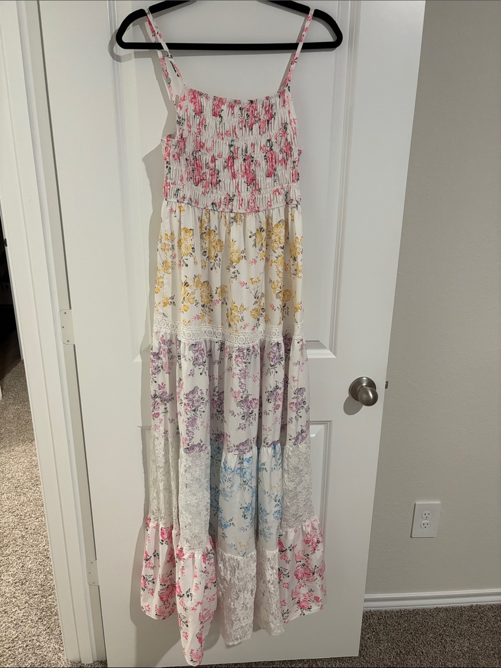 Floral Tiered Maxi Dress with Smocked Bodice - Multicolor